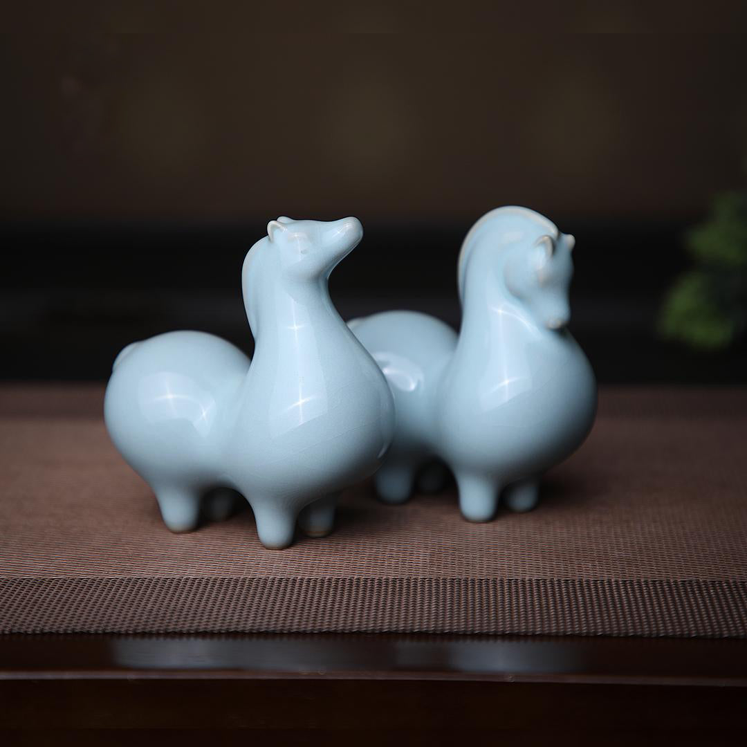 Ru Ware Celadon Glaze Tea Pet Porcelain Horse Ornament