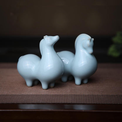 Ornement de cheval en porcelaine émaillée céladon Ru Ware, animal de thé