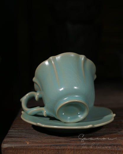 Ru‑celadon art cup made with ancient spur‑support firing technique, premium hand‑crafted Chinese porcelain