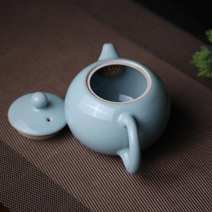 Saanwu Studio Ru ware teapot in Xishi shape with celadon crackled glaze for Chinese tea ceremony