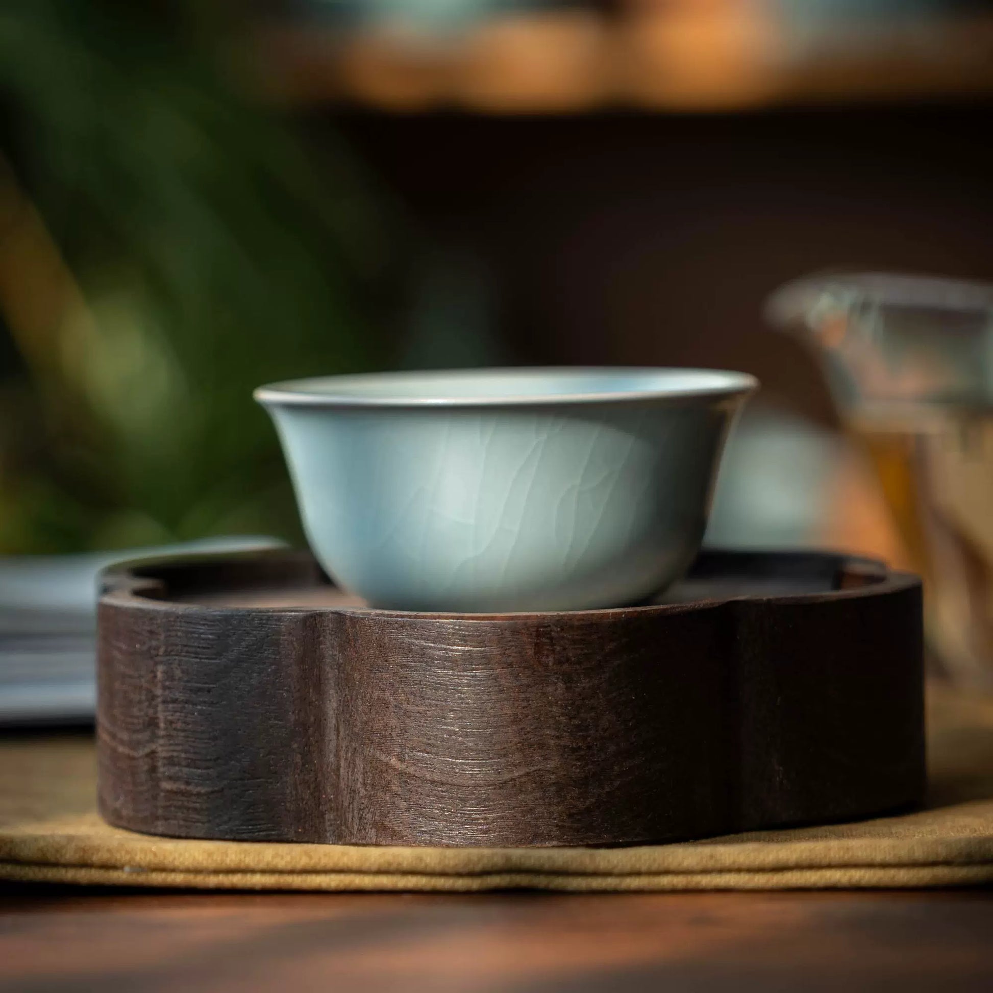 Close-up of Ru Ware “Sesame Nail” glaze with fine ice-crackle lines