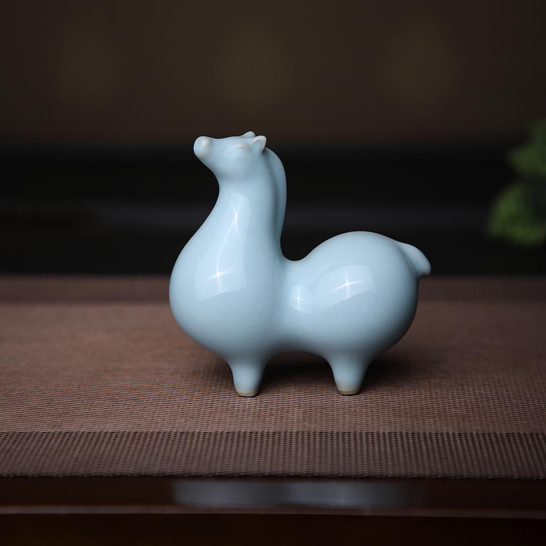 Ru Ware Celadon Glaze Tea Pet Porcelain Horse Ornament