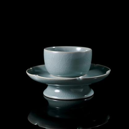 Ru kiln style sky-blue celadon teacup with matching saucer