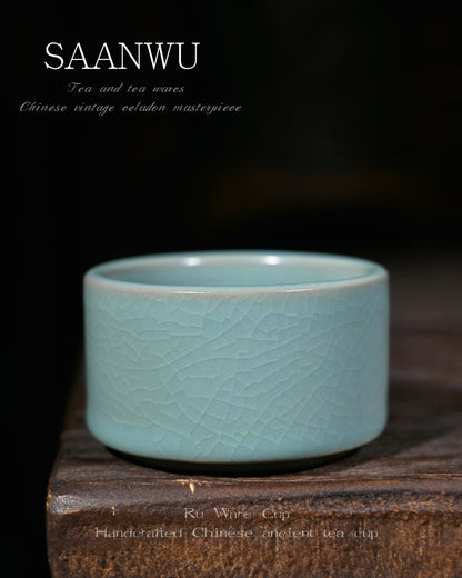Heritage oriental porcelain cup designed for gongfu tea, hand‑finished Ru‑celadon drinking ware