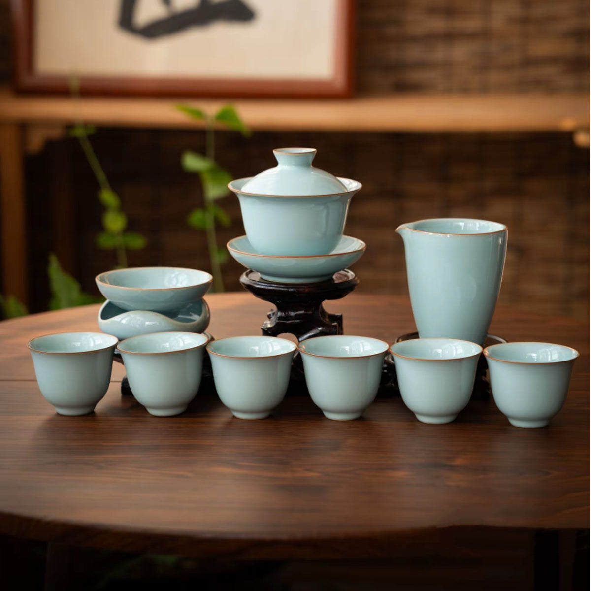 Ru Ware Sky-Blue Glaze 12-Piece Gaiwan Gongfu Tea Set 150ml