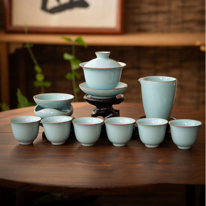Ru Ware Sky-Blue Glaze 12-Piece Gaiwan Gongfu Tea Set 150ml