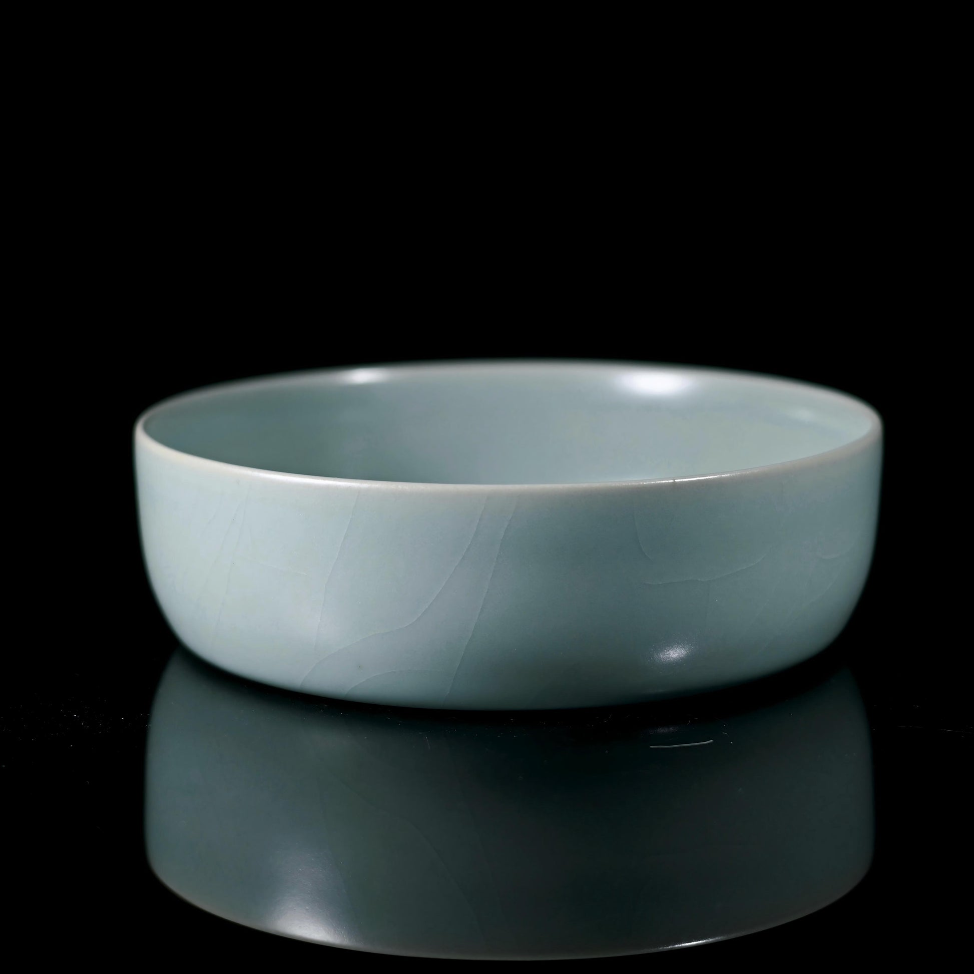 Ru ware sky-blue glaze round brush washer reproduction with five pin marks, replicating Northern Song Dynasty ceramic artistry