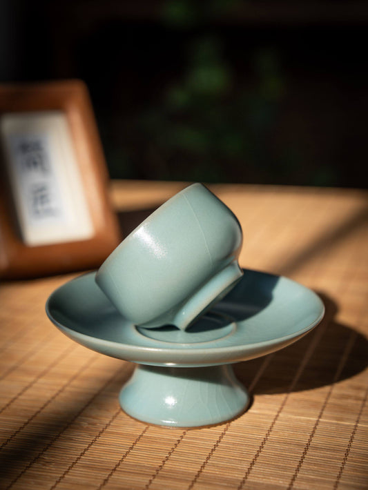 Ru Ware Sky-Blue Glaze Teacup with Saucer Set 60ml