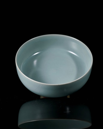Museum-quality Ru ware brush washer replica featuring pale celadon glaze and minimalist Song Dynasty design