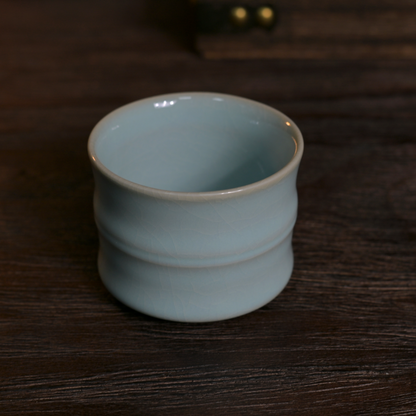 Saanwu Studio Ru ware sky-blue glaze bamboo shape teacup for tea ceremony