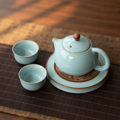 Ru-Ware (Ruyao) Nägelstütz-Technik Xi Shi Teekanne Himmelblau