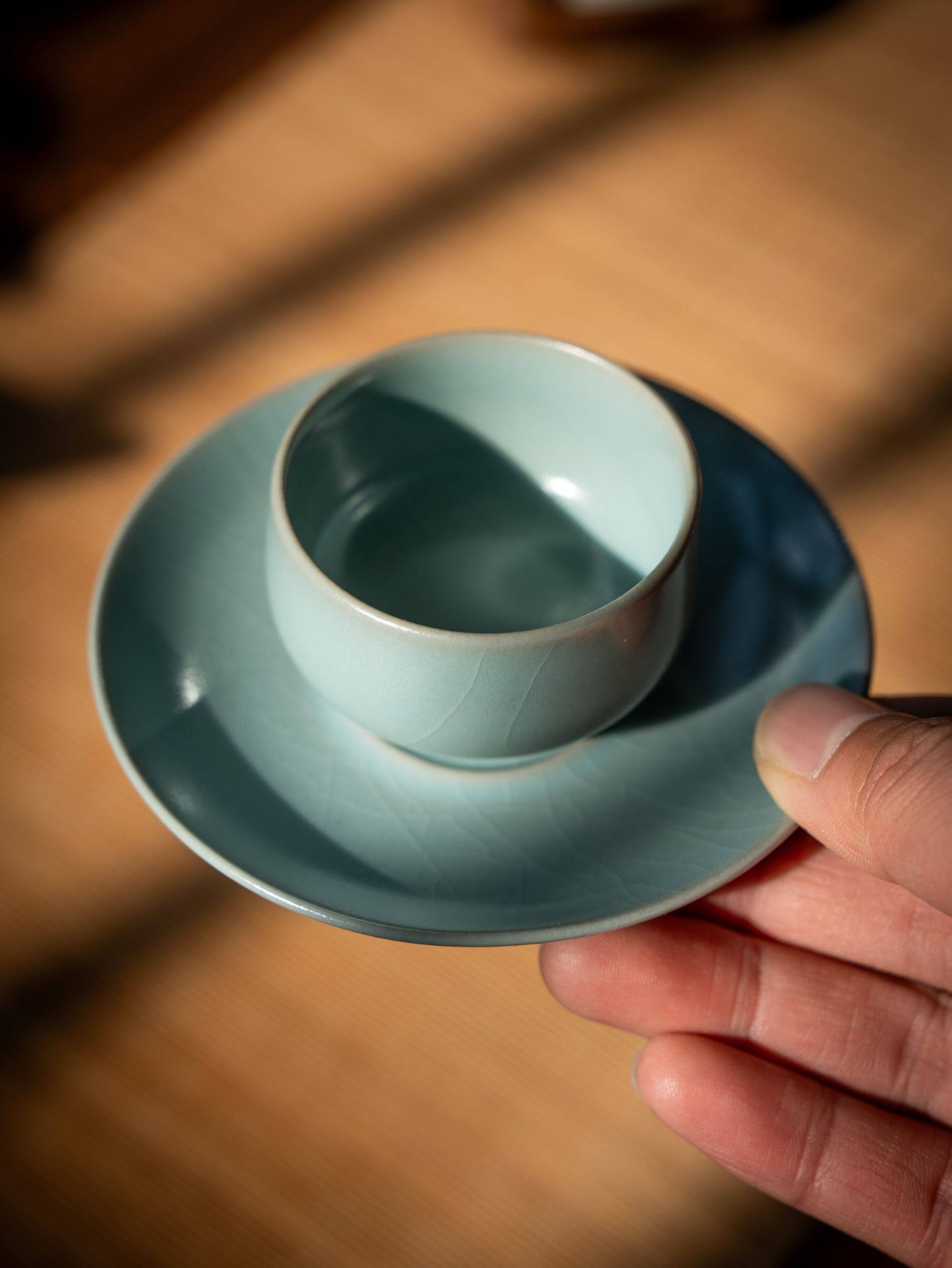 Ru Ware Sky-Blue Glaze Teacup with Saucer Set 60ml