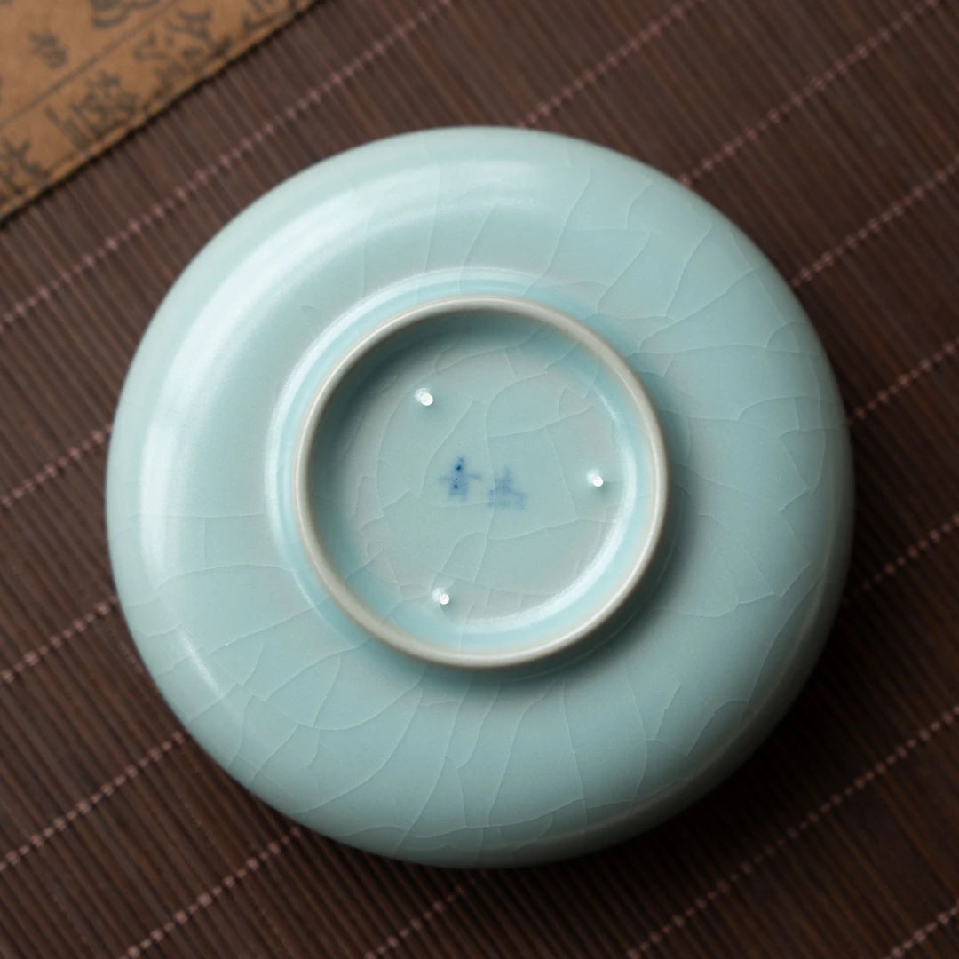 Chinese Ru ware large tea cup with pale blue glaze and classic Song-style aesthetics