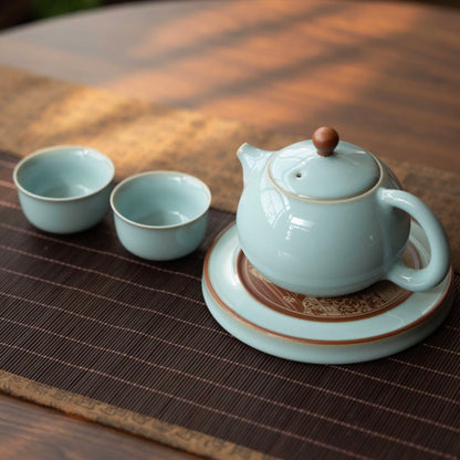 Ru-Ware (Ruyao) Nägelstütz-Technik Xi Shi Teekanne Himmelblau