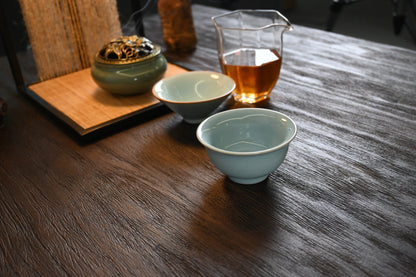 Tasse à thé haut de gamme faite main Four Ru Céladon bleu ciel