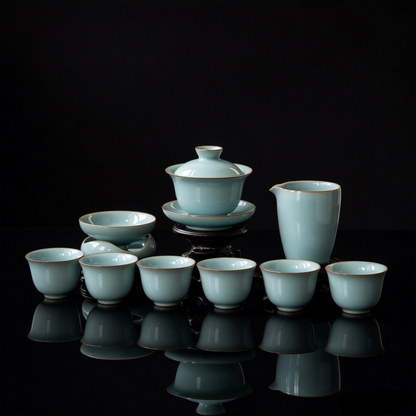 Ru Ware Sky-Blue Glaze 12-Piece Gaiwan Gongfu Tea Set 150ml