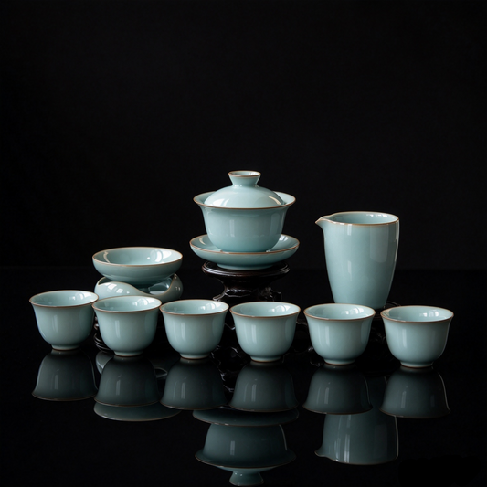 Ru Ware Sky-Blue Glaze 12-Piece Gaiwan Gongfu Tea Set 150ml