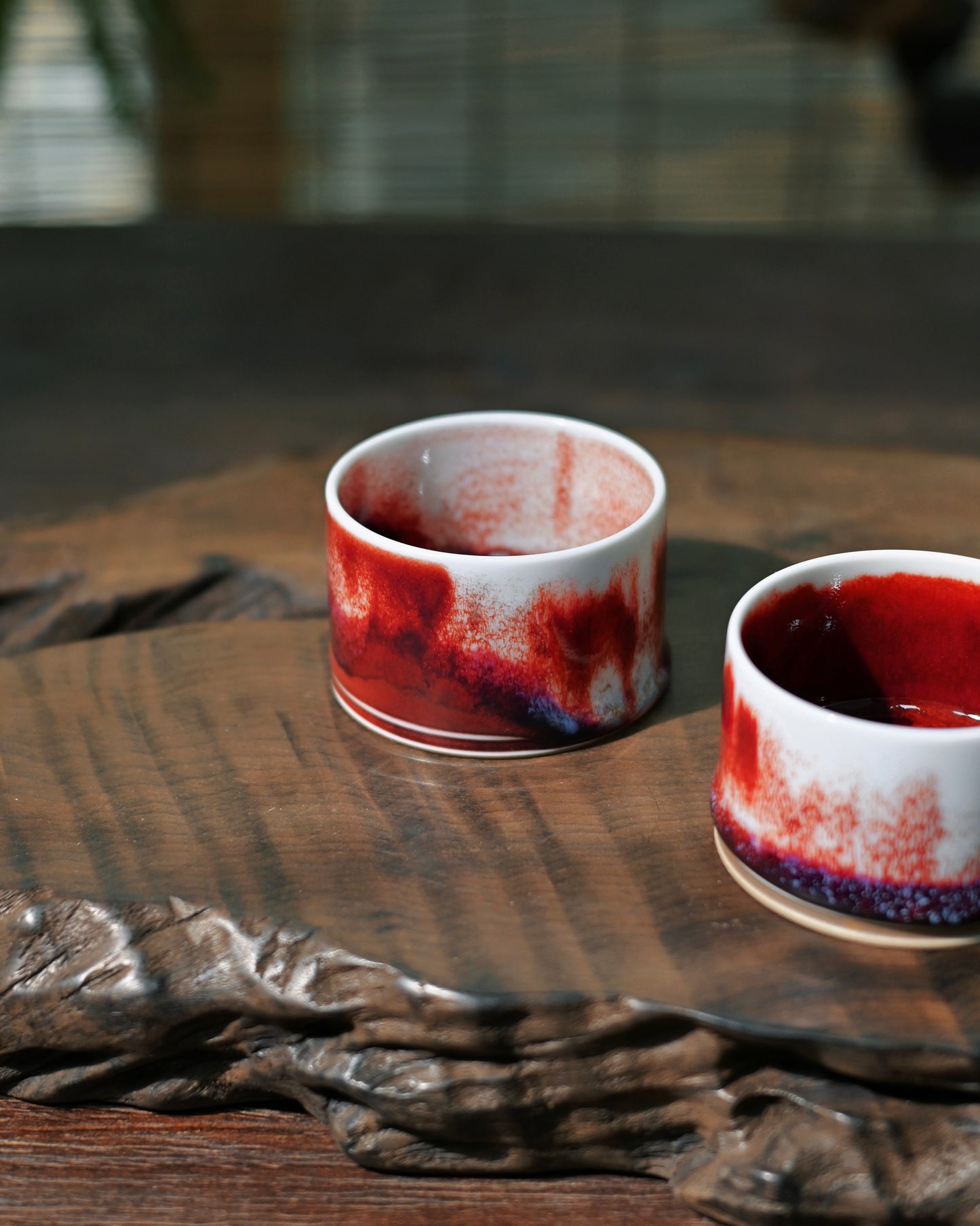 Saanwu Studio artisan Jun porcelain tea cup expressing spontaneous color born from fire and clay