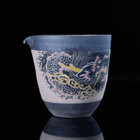 Jingdezhen Handmade ceramic tea pitcher with hand carved dragon pattern for tea ceremony, 150 ml capacity