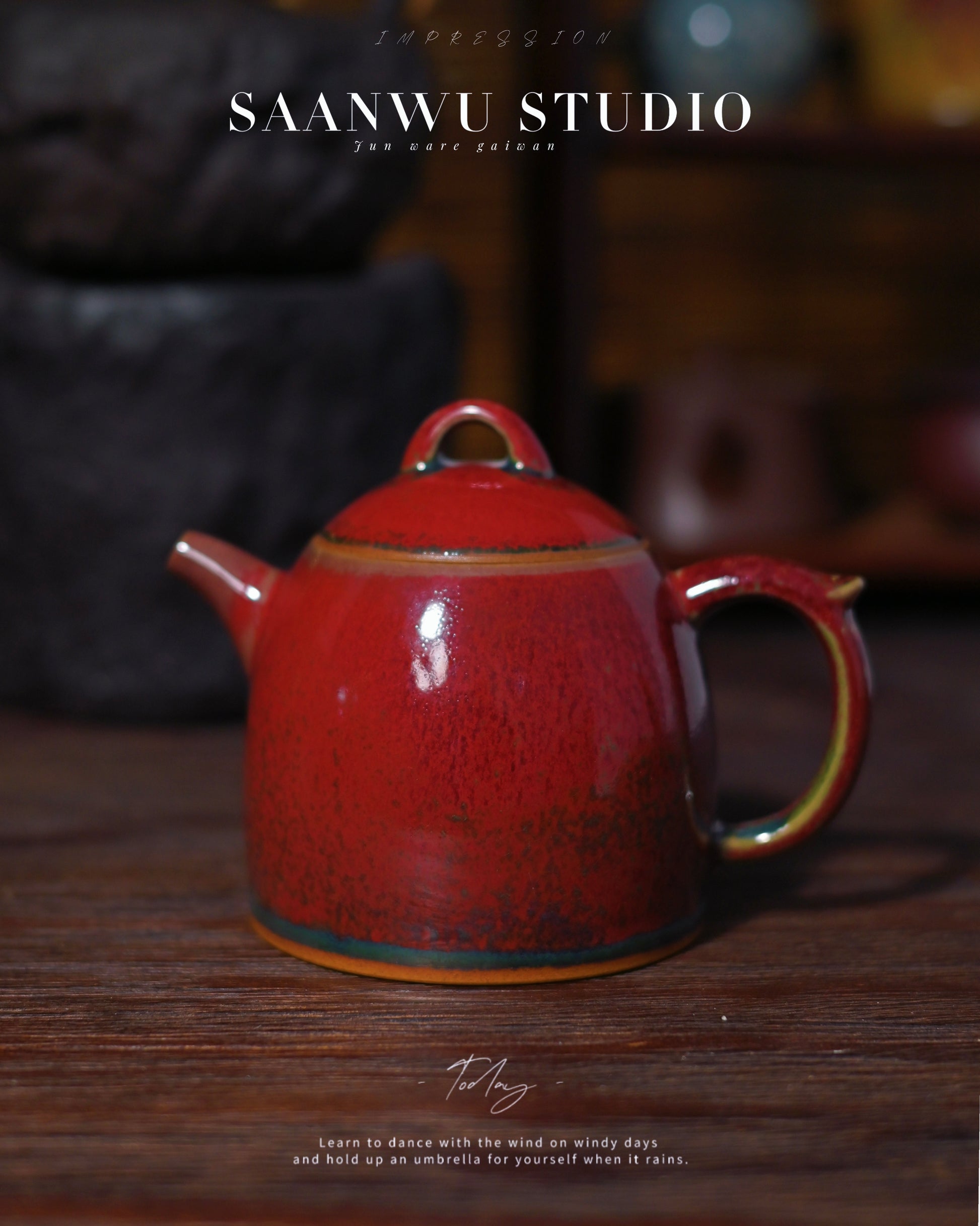 Notice the delicate traces of emerald-green at the rim and handle base—a hallmark of authentic Jun Kiln firing, where different temperatures create a beautiful color contrast.