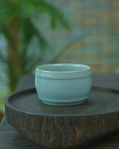 Subtle celestial blue glaze showing depth and transparency of Ru ware style