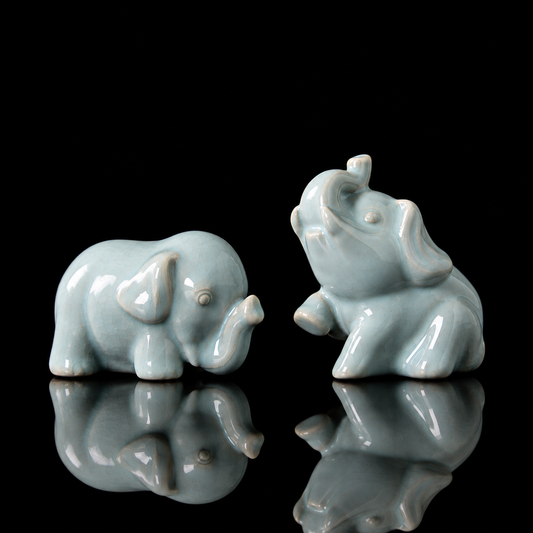 Ru Ware Sky-Blue Glazed Elephant Tea Pet Pair