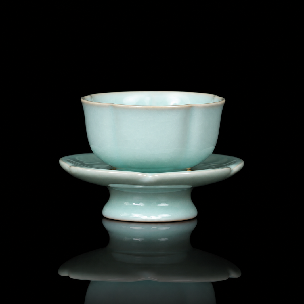 Ru Ware Sky-Blue Glazed Plum Blossom Teacup with Saucer 100ml