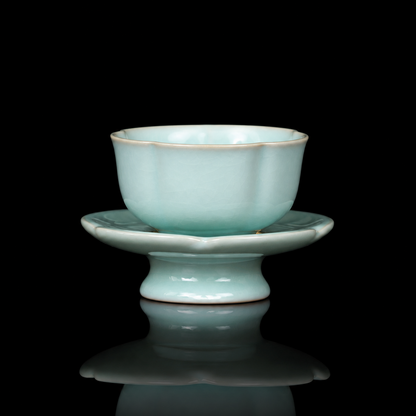 Ru Ware Sky-Blue Glazed Plum Blossom Teacup with Saucer 100ml
