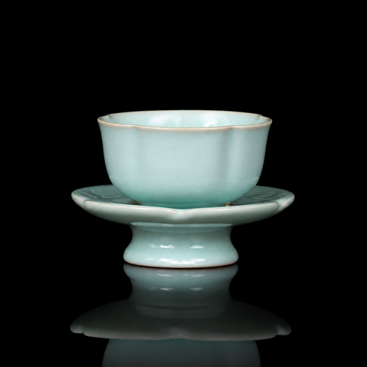 Ru Ware Sky-Blue Glazed Plum Blossom Teacup with Saucer 100ml