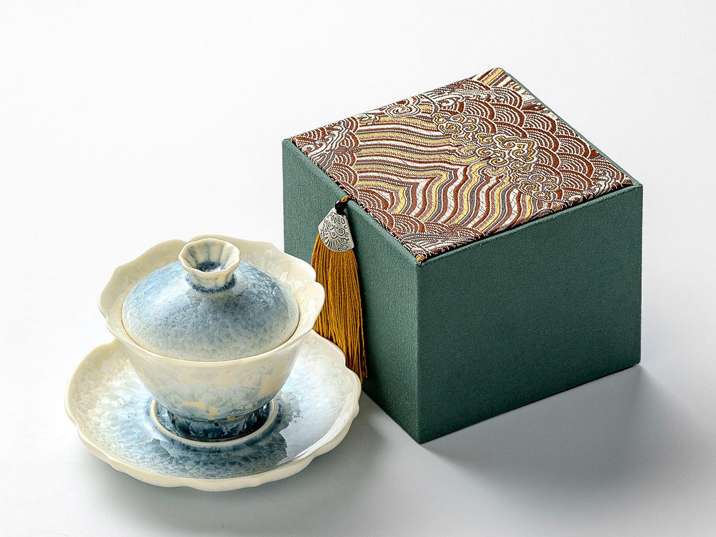 Smoky Cyan Glaze Kiln-Change Crystal Ice Flower Teacup / Teapot/ Teaset