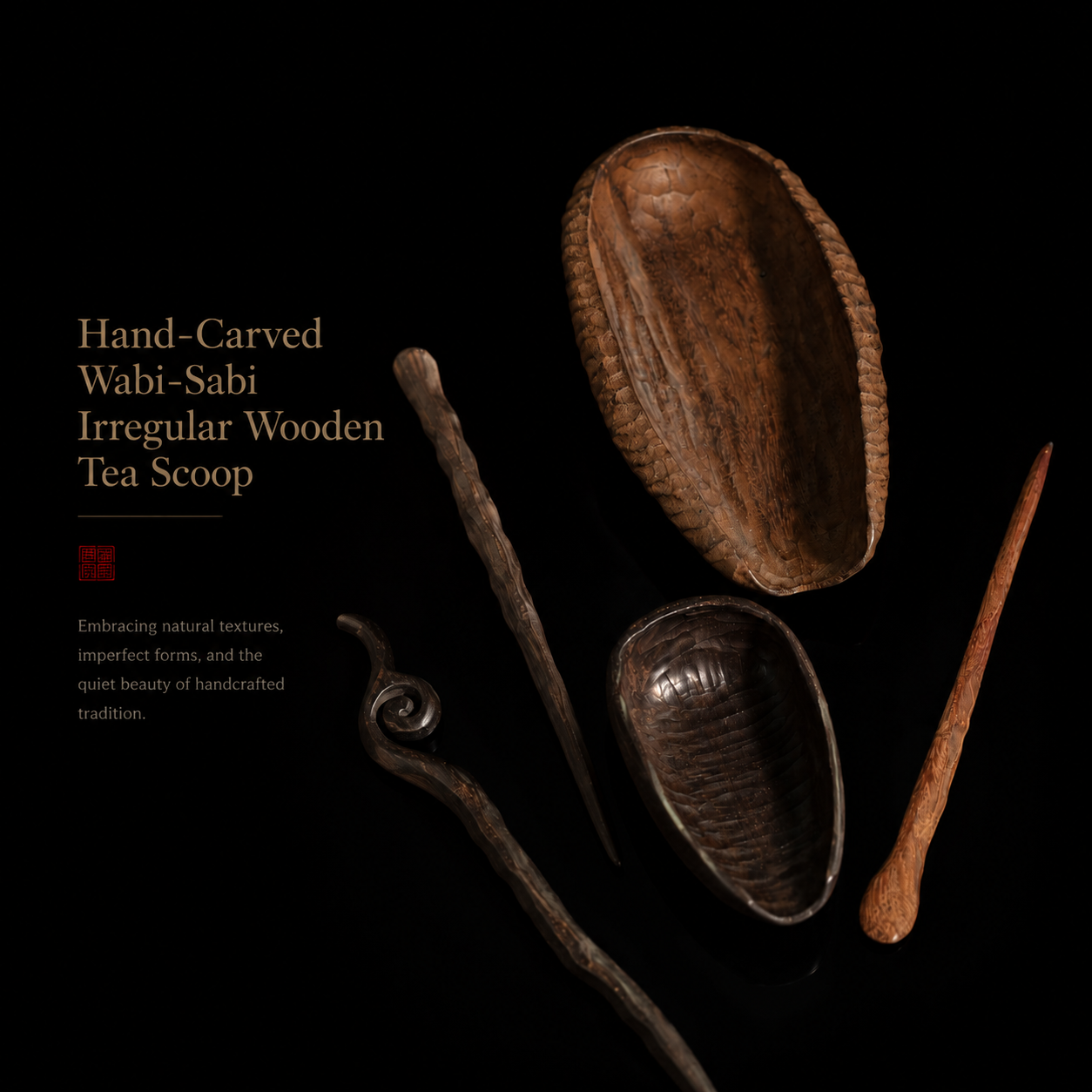 Hand-Carved Wabi-Sabi Irregular Wooden Tea Scoop