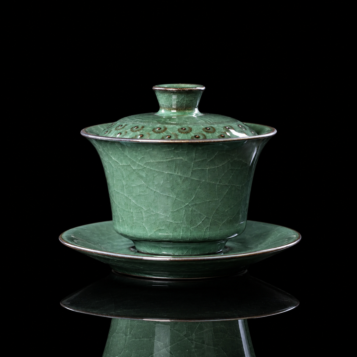 Longquan Celadon "Ge" Kiln Iron-Clay Ice-Crackle Sancai Gaiwan 240ml