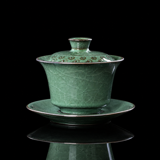 Longquan Celadon "Ge" Kiln Iron-Clay Ice-Crackle Sancai Gaiwan 240ml
