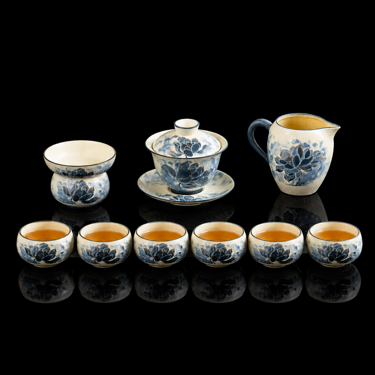 Jingdezhen Hand-Carved Blue & White Porcelain 11-Piece Gongfu Tea Set