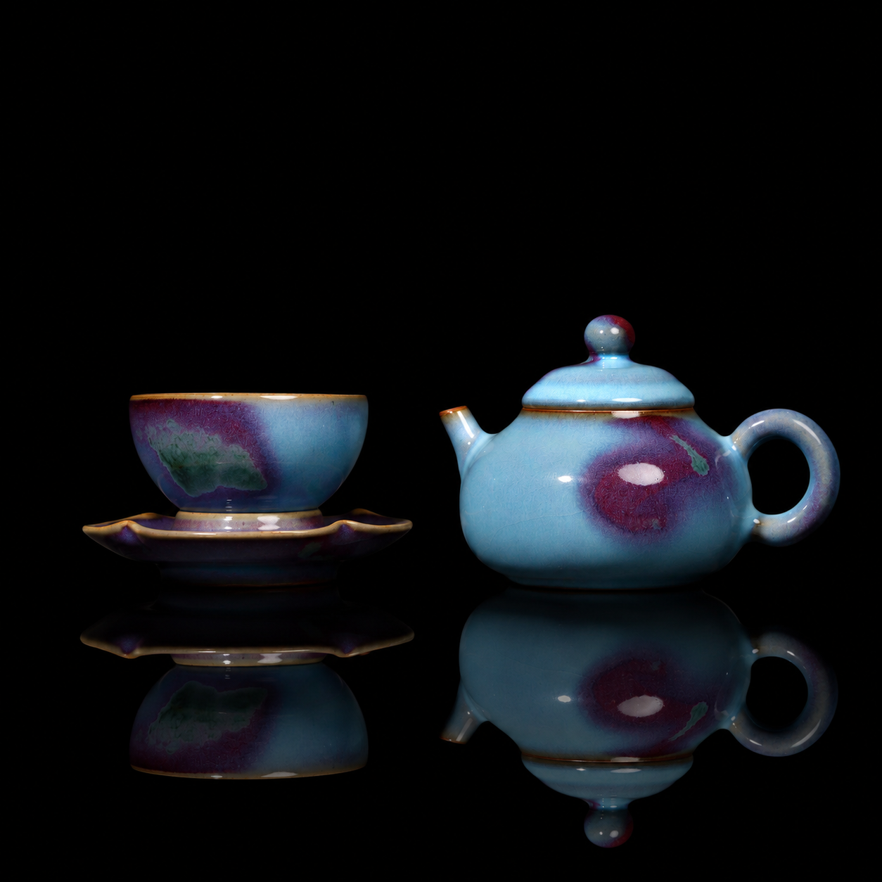 Jun Ware Handcrafted  "Pear-Shaped" Kiln-Transmutation Teaset