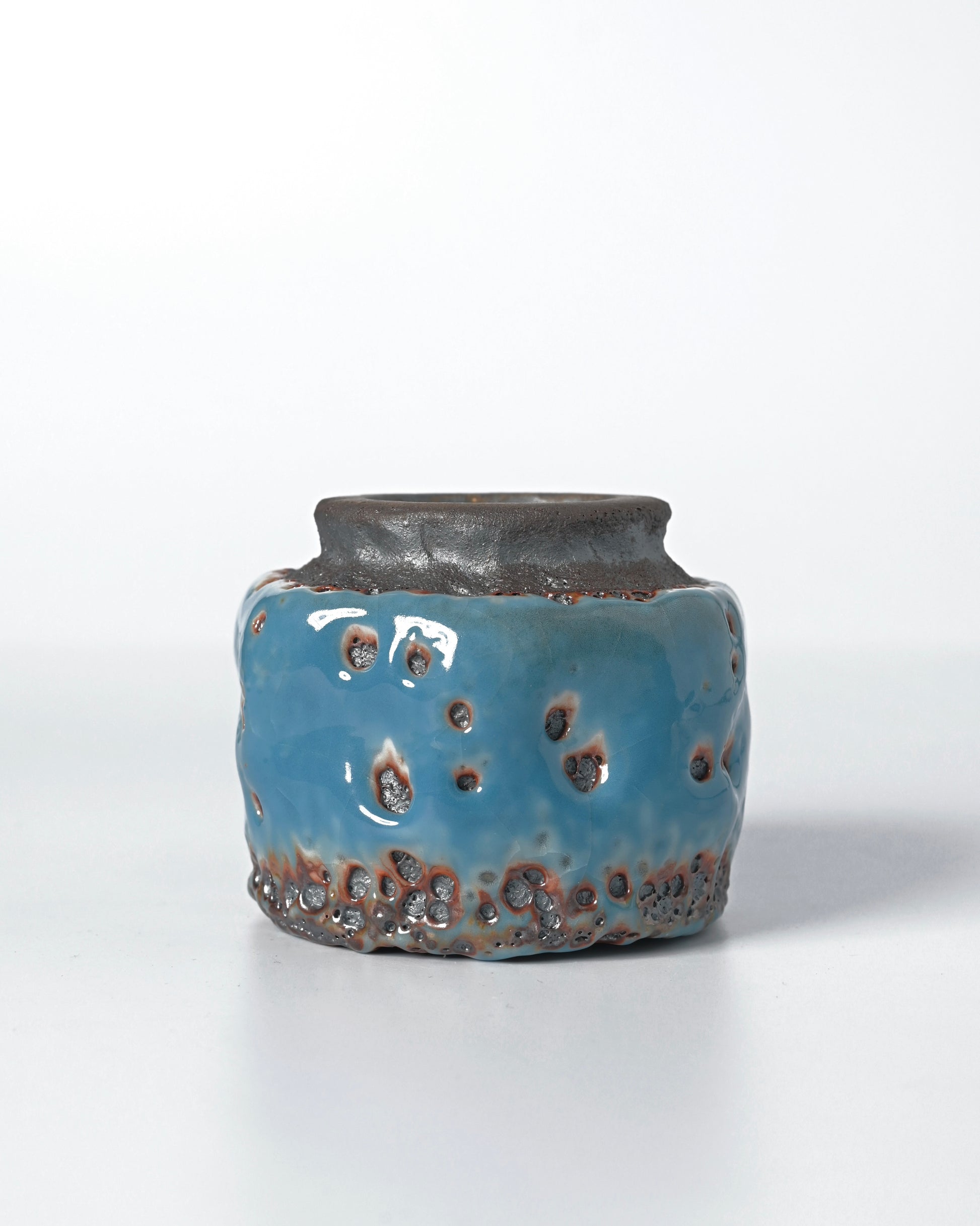 Sapphire blue glaze surface with depth and luminosity created through wood kiln firing