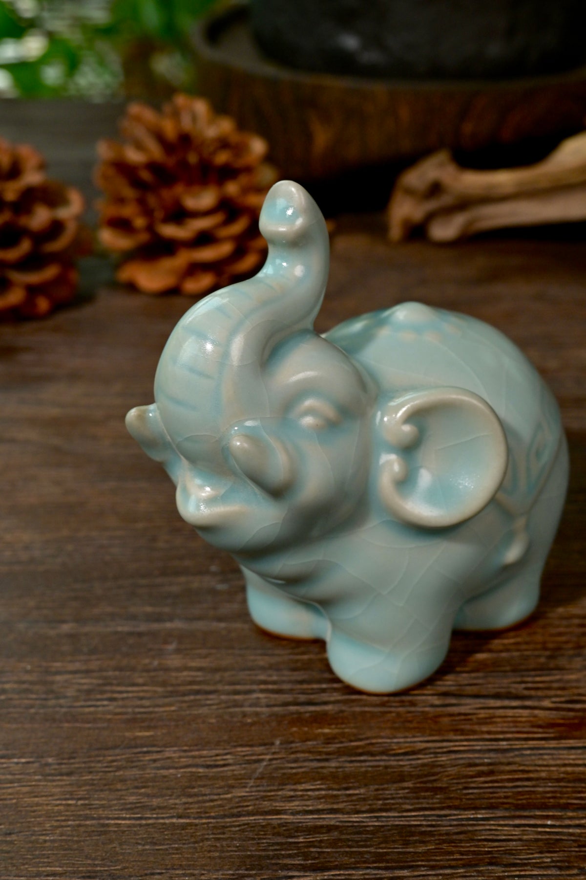 Authentic Song Dynasty style sky-blue Ru porcelain elephant mascot for Gongfu tea tray