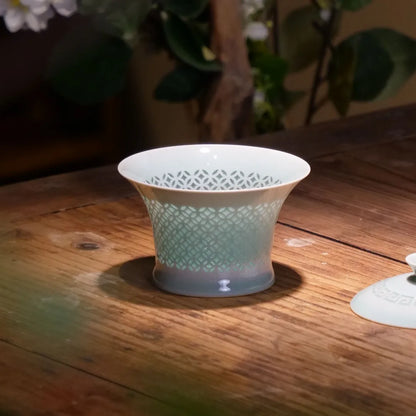 Longquan Celadon Pierced Linglong Slender Waist Gaiwan 120ml