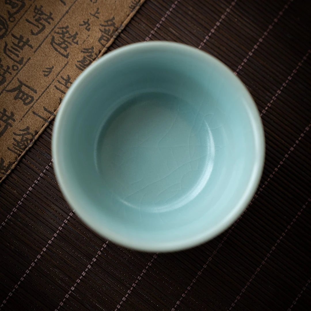 Handcrafted Ru Ware ice-crackle teacup with subtle sesame nail detailing