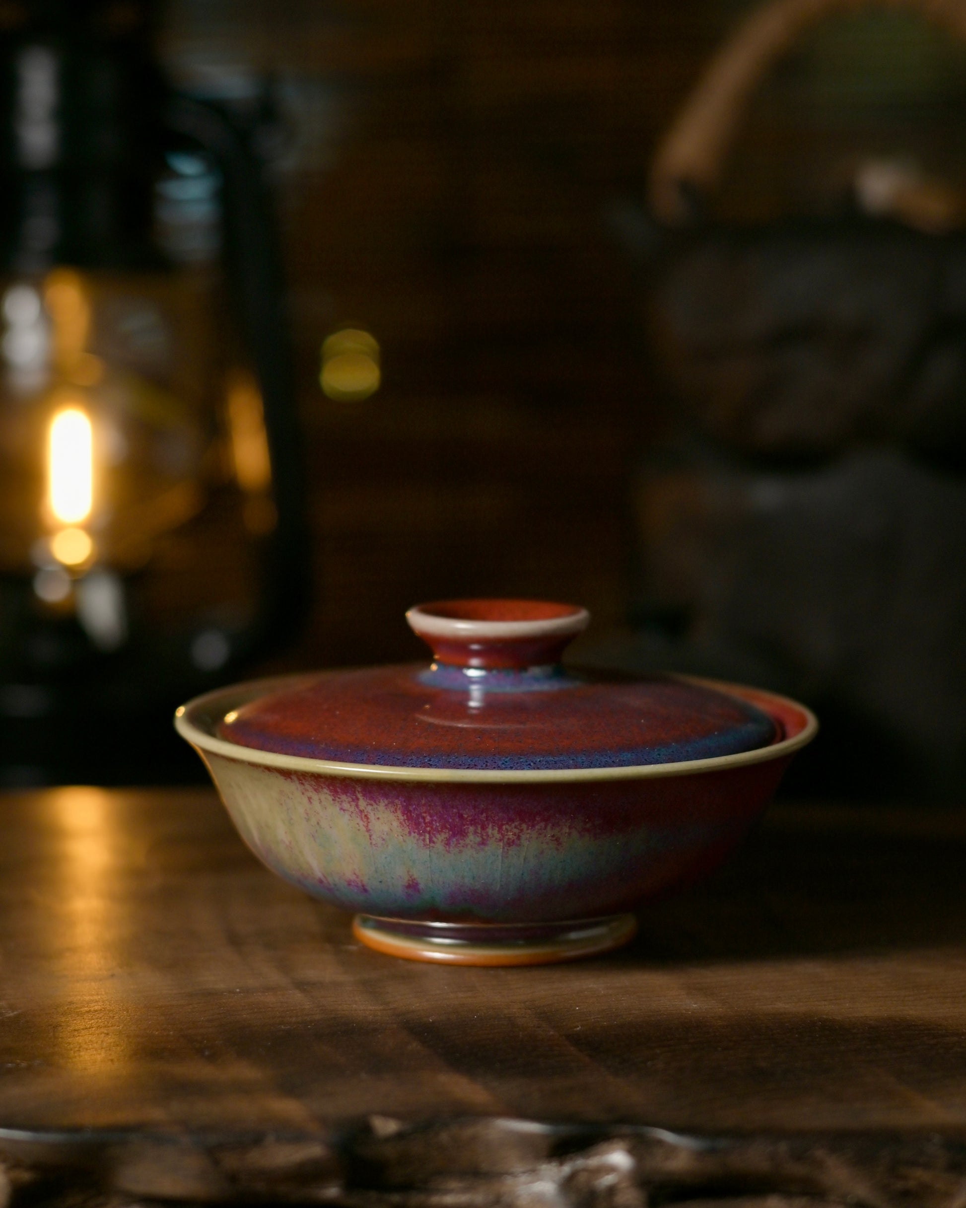 Handmade Jun porcelain gaiwan from Shenhou town, Henan province.
