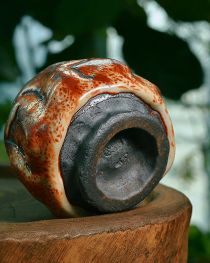 Wood-fired Shino tradition ceramic featuring contemporary wabi-sabi aesthetic expression