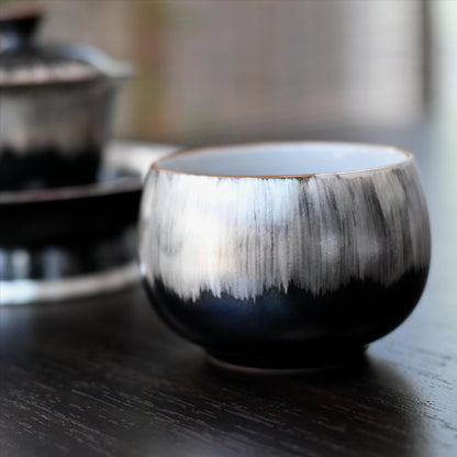 Versilberte Keramik-Arhat-Teetasse - Teetasse aus weißem Porzellan