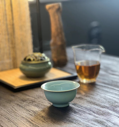 Tasse à thé haut de gamme faite main Four Ru Céladon bleu ciel