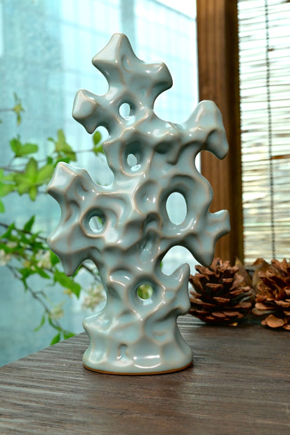 Handmade Ru Ware stone ornament displaying jade-like matte glaze texture and elegant highlights