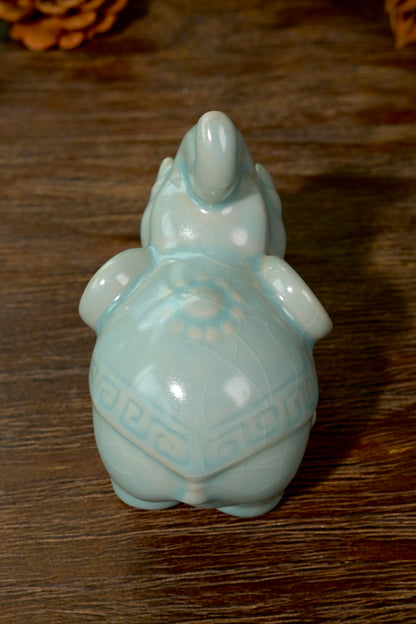 Handmade Ru Ware elephant figurine displaying jade-like matte glaze texture and micro crackle