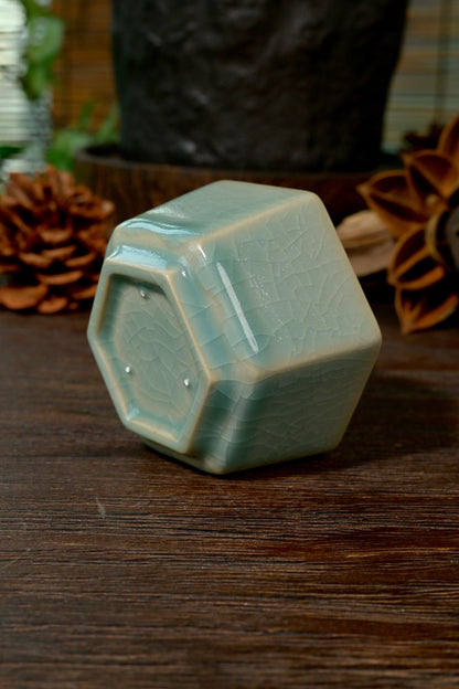 Authentic Song Dynasty style sky-blue Ru porcelain six-sided master cup for Gongfu tea