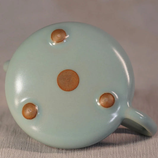 Authentic Song Dynasty style sky-blue Ru porcelain three-legged teapot for Gongfu tea