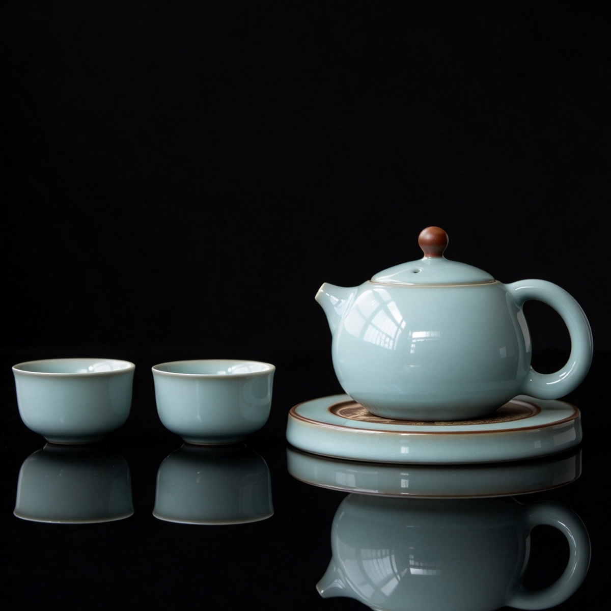 Ru-Ware (Ruyao) Nägelstütz-Technik Xi Shi Teekanne Himmelblau