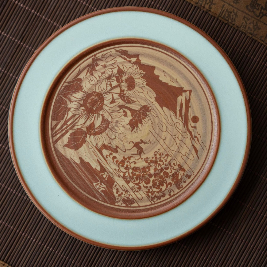 Ru-Ware (Ruyao) Nägelstütz-Technik Xi Shi Teekanne Himmelblau