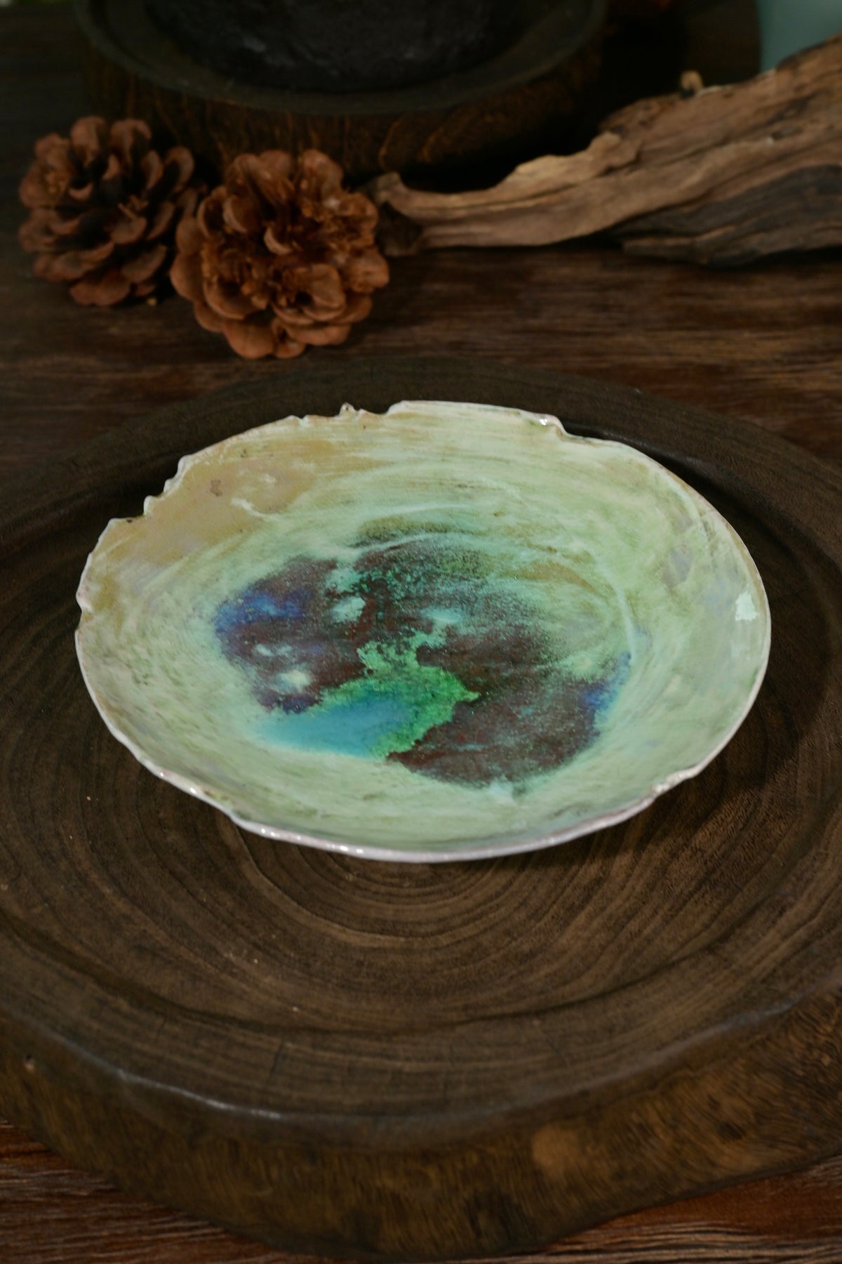 Unique Piece Soda-Glaze Organic Edge Saucer Plate